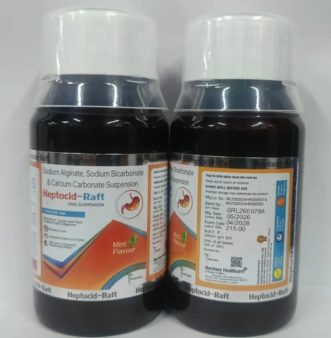 Heptocid Raft, Sodium Alginate 250mg + Sodium Bicarbonate 133.5mg + Calcium Carbonate 80mg SYP