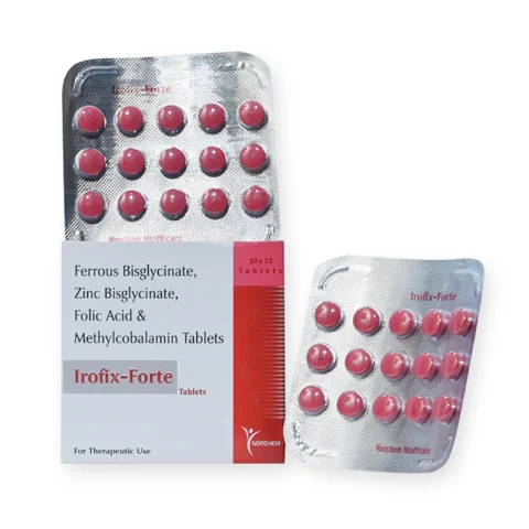 Irofix-Forte, Ferrous Bisglycinate 60 mg + Zinc Bisglycinate 15mg + folid azid 1mg + methylcobalamin 500mcg Tablets