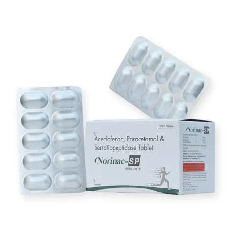 Norinac-SP, Aceclofenac 100mg + Paracetamol 325mg + Serratiopeptidase 15mg Tablet
