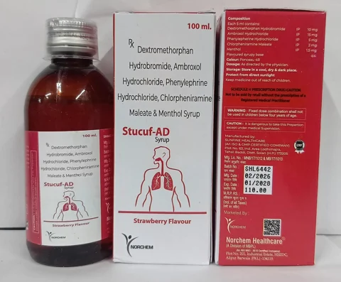 Stucuf-AD, Ambroxol Hydrochloride 15mg + Chlorpheniramine Maleate 2mg + Dextromethorphan Hydrobromide 10mg+ Phenylephrine 5mg + Menthol 1.5 mg