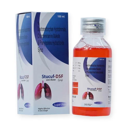 Stucuf-DSF, Dextromethorphen HBr.10mg +Phenylepherine Hcl 5mg + Chlorpheniremine 2mg Syrup (with monocarton) Sugar Free