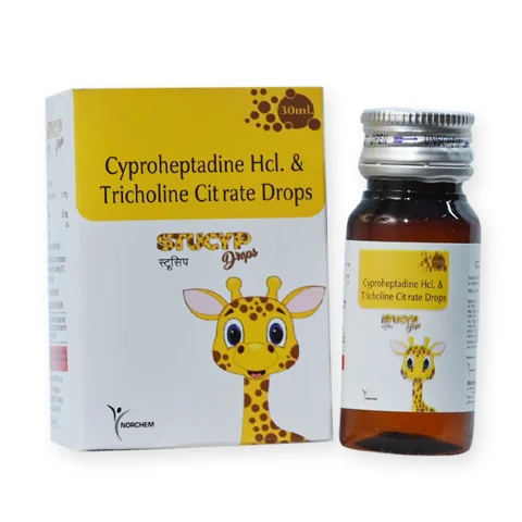 Stucyp-30ml, Cyproheptadine hcl 1.5mg + tricholine citrate 55mg with monocarton