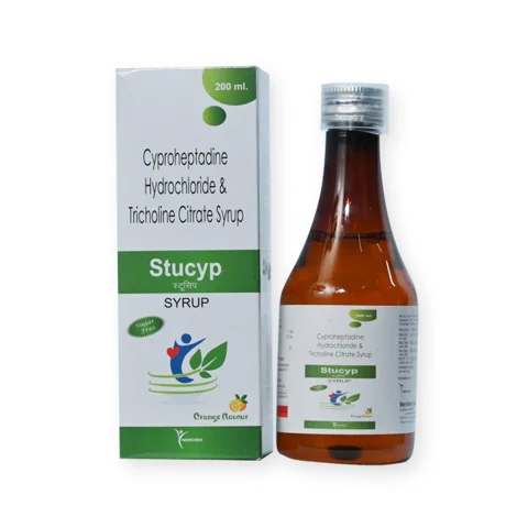 Stucyp, Cyproheptadine2 mg + Trichloline citrate 275mg + Sorbitol Syrup (with monocarton) Sugar Free