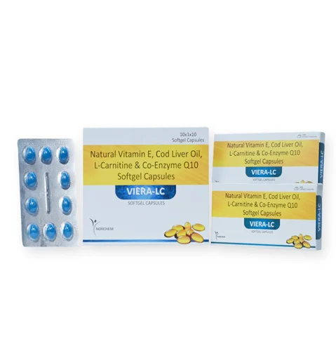 VIERA-LC, Natural Vitamin E 150mg + Cod Liver Oil 300mg + L-Carnitine 300mg + Co-Enzyme Q10 30mg Softgel Capsules