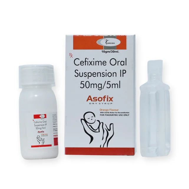 Asofix-50 D/S, Cefixime 50 mg./5 ml Dry Syrup (with monocarton) with water (UNDER DPCO), manufactured by Norchem Healthcare