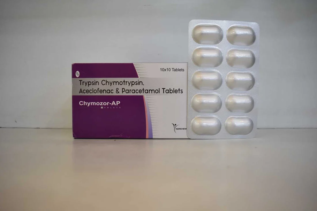 Chymozor-AP, Trypsin Chymotrypsin 6:1 50,000 A.U. + Paracetamol 352mg + Aceclofenac100mg Tablet