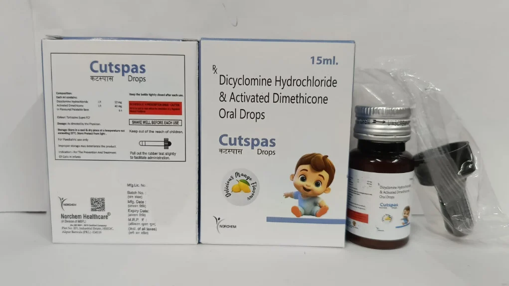 Cutspas Drops, Dicyclomine HCL + Simethicone Drops With Droper and Monocartoon, manufactured by Norchem Healthcare