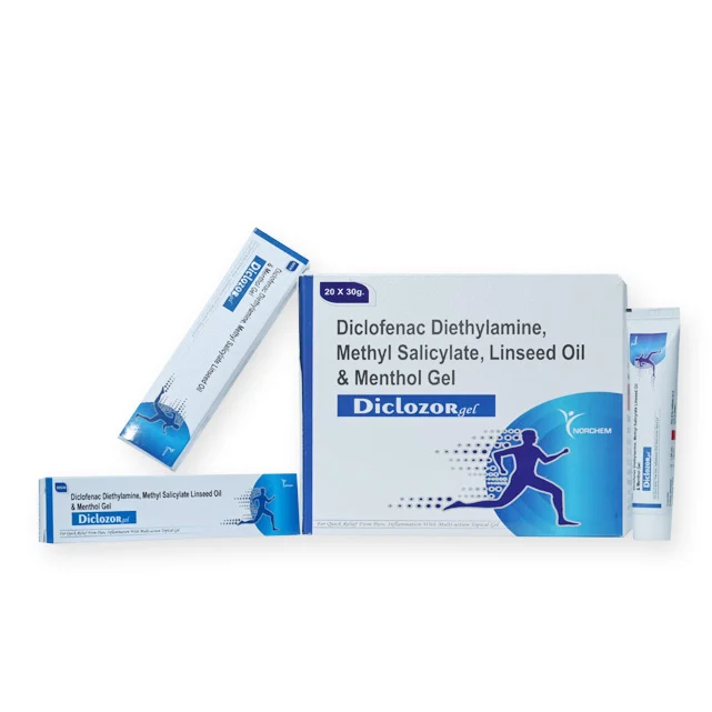 Diclozor-Gel, Diclofenac,+Methyl Salicylate + Linseed oil + Menthol Gel, manufactured by Norchem Healthcare