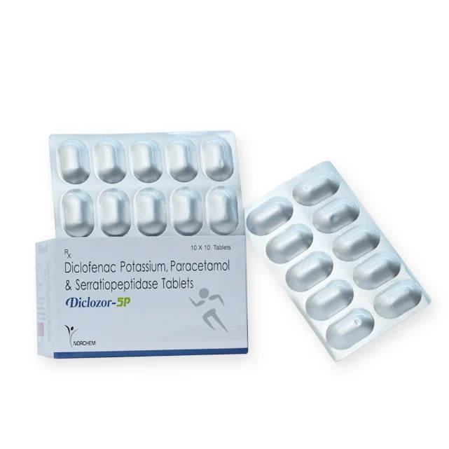 Diclozor-SP, Diclofenac Potassium 50mg+Paracetamol 325 mg + Serratiopeptidase 10mg Tablet, manufactured by Norchem Healthcare