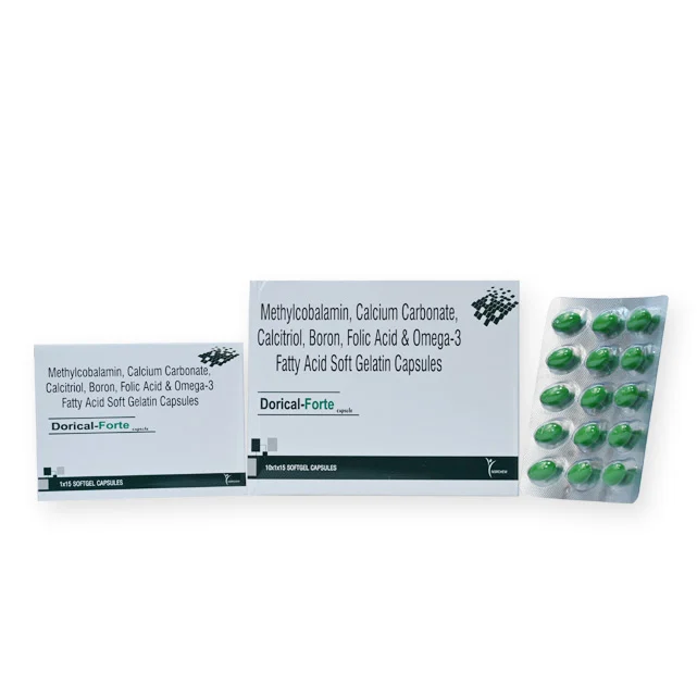 Dorical-Forte, Omega- 3 Fatty Acid (EPA+DHA) + Methylcobalamin +Calcitriol +Calcium Carbonate + Folic Acid +Boron Softgel Capsule