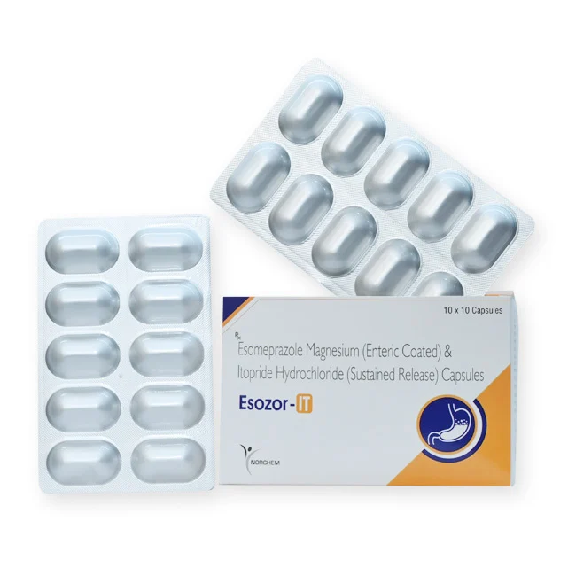 ESOZOR-IT, Esomeprazolr Magnesium 40mg (Enteric Coated) + Itropide Hydrochloride 150mg (Sustained Release) Capsules