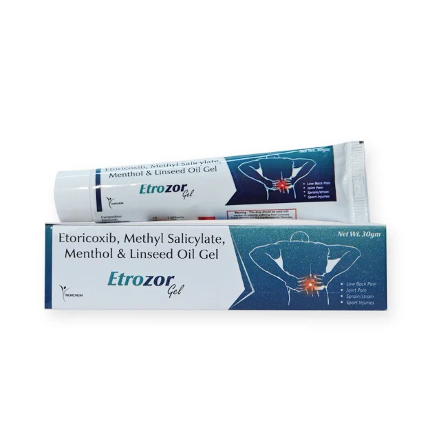 Etrozor-Gel, ETORICOXIB, LINSEED OIL, METHYL SALICYLATE & MENTHOL GEL, manufactured by Norchem Healthcare