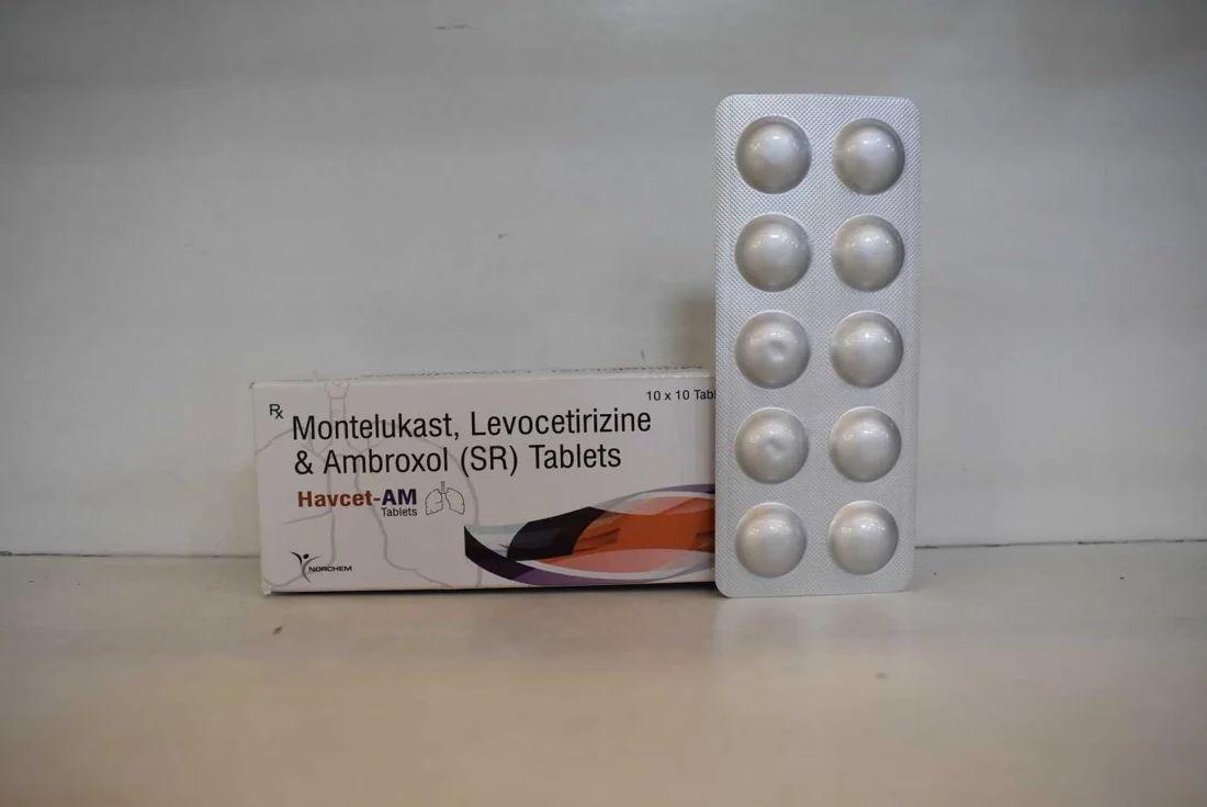 Havcet-AM, Levocetirizine 5mg + Montelukast 10mg + Ambroxol Hydrochloride 75mg Sustained Release Tablets