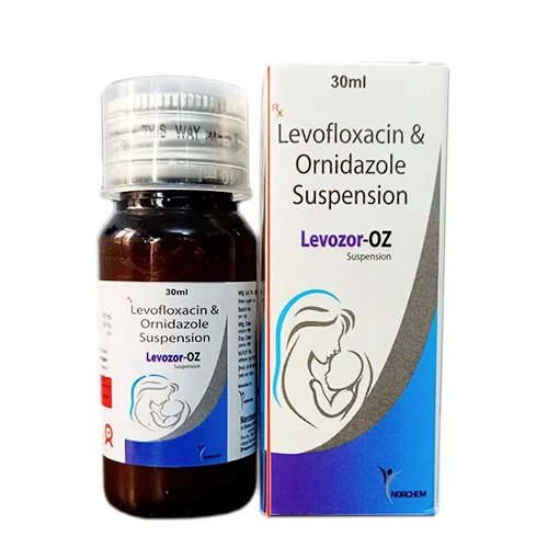 Levozor-oz, Levofloxacin 125mg + Ornidazole 125mg Suspension. With Monocarton, manufactured by Norchem Healthcare