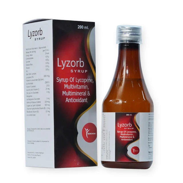 Lyzorb, Lycopene + Multivitamins + Multiminerals + Antioxidant Syrup (with monocarton), manufactured by Norchem Healthcare