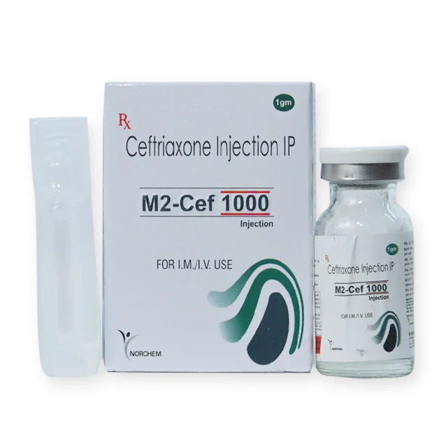 M2-cef-1000, Ceftriaxone 1000mg Injection with water (UNDER DPCO), manufactured by Norchem Healthcare
