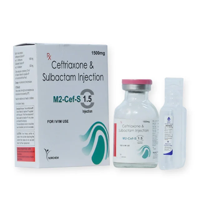 M2-cef-S-1.5, Ceftriaxone 1gm + Sulbactam 500mg Injection, manufactured by Norchem Healthcare