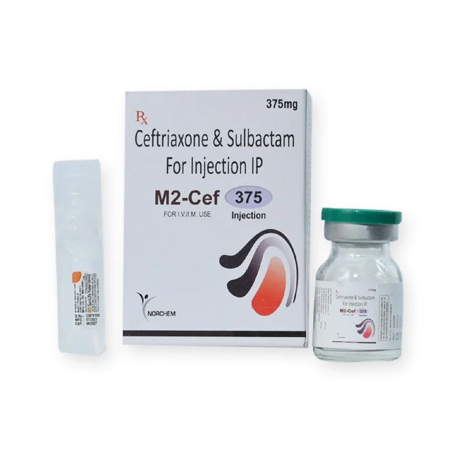 M2-cef-S-375, Ceftriaxone 250mg + Sulbactam 125mg Injection, manufactured by Norchem Healthcare