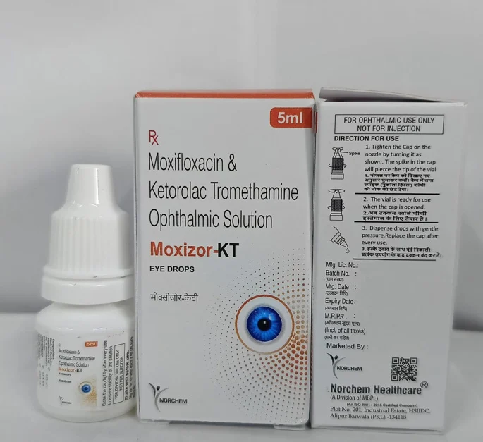 Moxizor-KT, Moxifloxacin 0.5% + Ketorolac Tromethamine 0.5% Eye drops, manufactured by Norchem Healthcare
