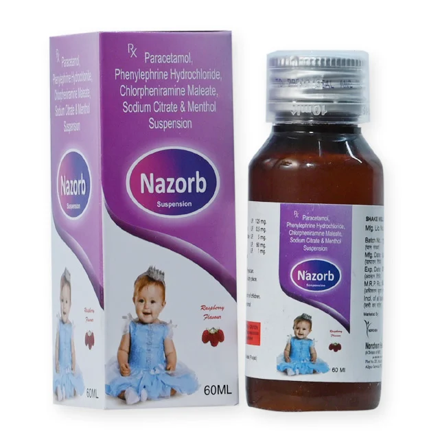 Nazorb, Paracetamol 125mg +Phenylephrine 5mg,+CPM 1mg. Susp. (with monocarton), manufactured by Norchem Healthcare