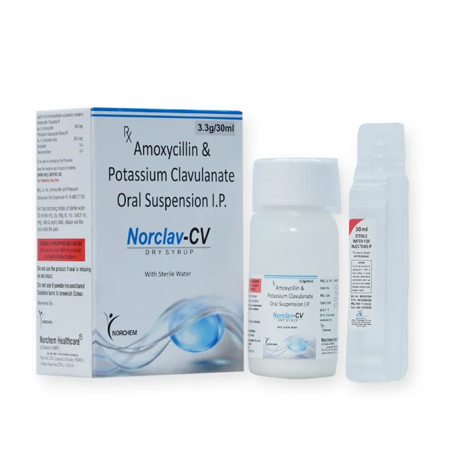 Norclav-cv W/W, Amoxicillin 200mg + Potassium Clavulanate 28.5mg Dry Syrup (with monocarton) with water (UNDER DPCO), manufactured by Norchem Healthcare