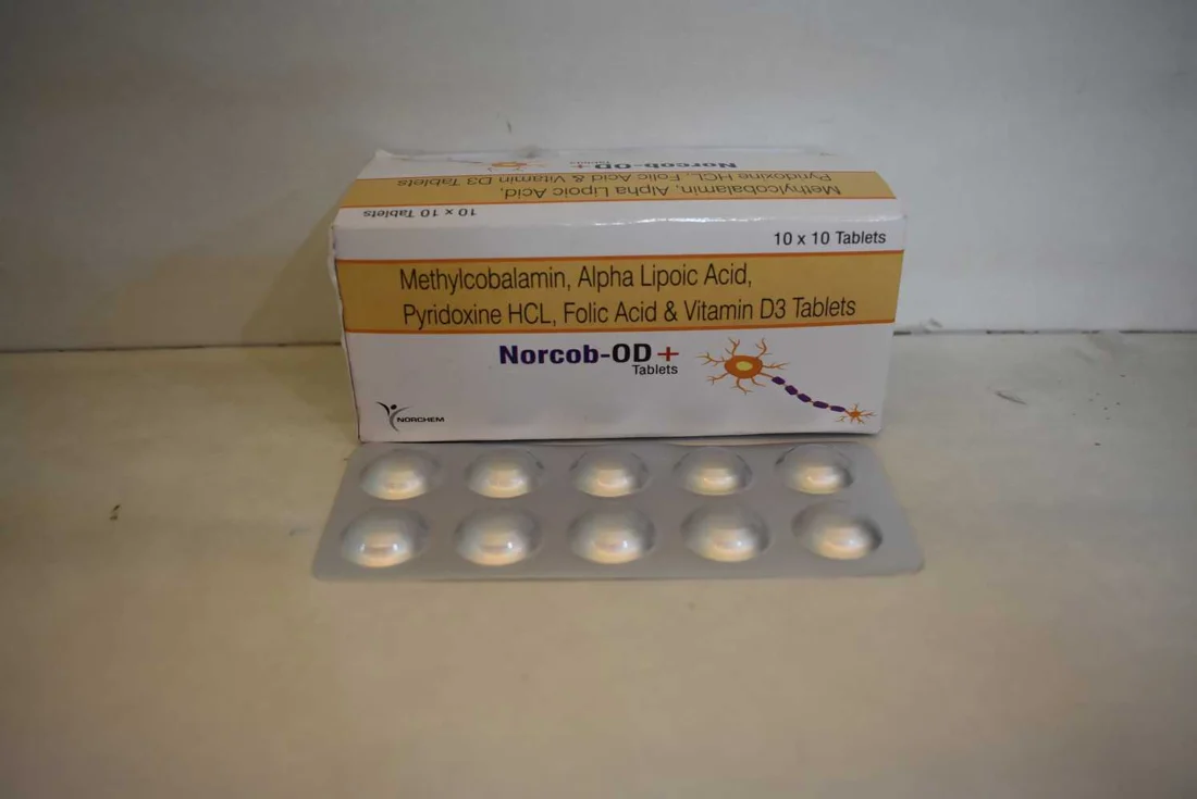 Norcob-OD Plus, Methylcobalamin 1500mcg + Alpha Lipoic Acid 100MG + Pyridoxine HCL 3mg + Folic Acid 1.5mg + Vitamin 1000 IU TAB, manufactured by Norchem Healthcare