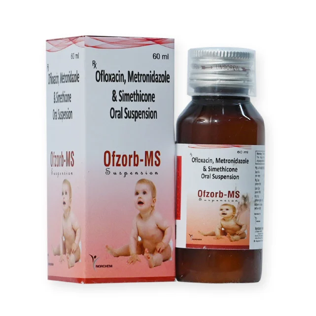 Ofzorb-MS, Ofloxacin 50 mg + Metranidazole 120mg+Simethicone 10mg Suspension, manufactured by Norchem Healthcare