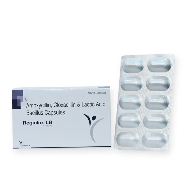 Regiclox-LB, Amoxicillin 250mg + Cloxacillin 250 & Lactic Acid Bacillus 1.7 BILLIONS Capsules, manufactured by Norchem Healthcare