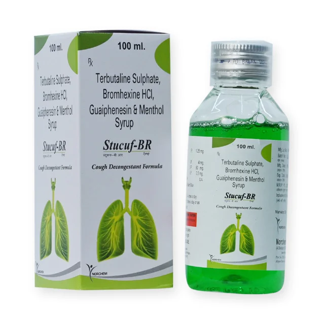 Stucuf-BR, Terbutaline sulphate 1.25mg + Bromhexine Hcl 4mg + Guaiphenesin 50mg+Menthol 0.5mg Syrup (with monocarton)