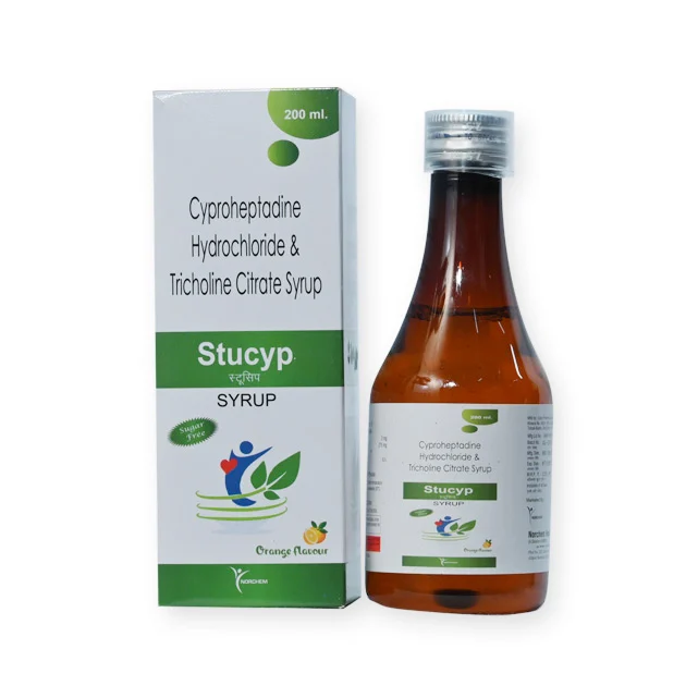 Stucyp, Cyproheptadine2 mg + Trichloline citrate 275mg + Sorbitol Syrup (with monocarton) Sugar Free