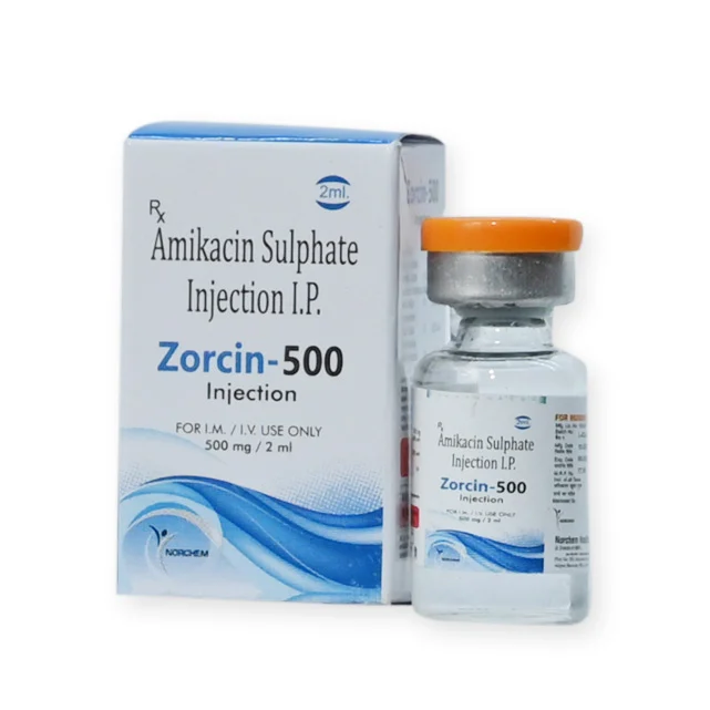 Zorcin-500, Amikacin 500mg Injection (with Monocartoon), manufactured by Norchem Healthcare
