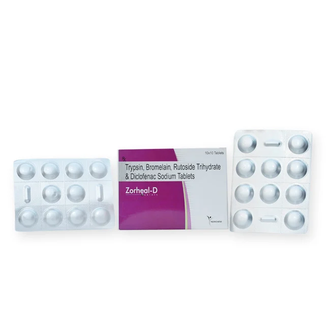 Zorheal-D, Trypsin 48mg + Bromelain 90mg + Rutoside 100mg + Diclofenac 50mg Tablet, manufactured by Norchem Healthcare
