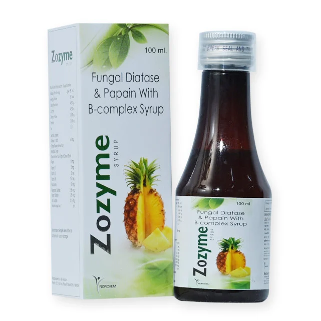 Zozyme-100ml, Fungal Diastase + Papain +B Complex Syrup (with monocarton), manufactured by Norchem Healthcare