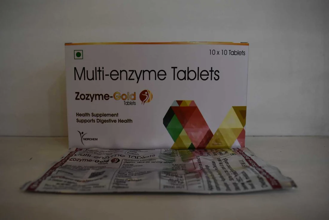 Zozyme Gold, Multi-Enzyme Tablet, manufactured by Norchem Healthcare